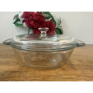 Vintage Anchor Ovenware‎ Clear Glass Casserole Dish with Lid Retro MCM Kitchen